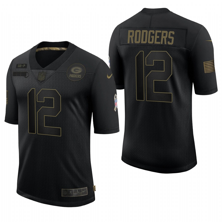 Men Green Bay Packers #12 Aaron Rodgers Black 2020 Salute To Service Limited Jersey